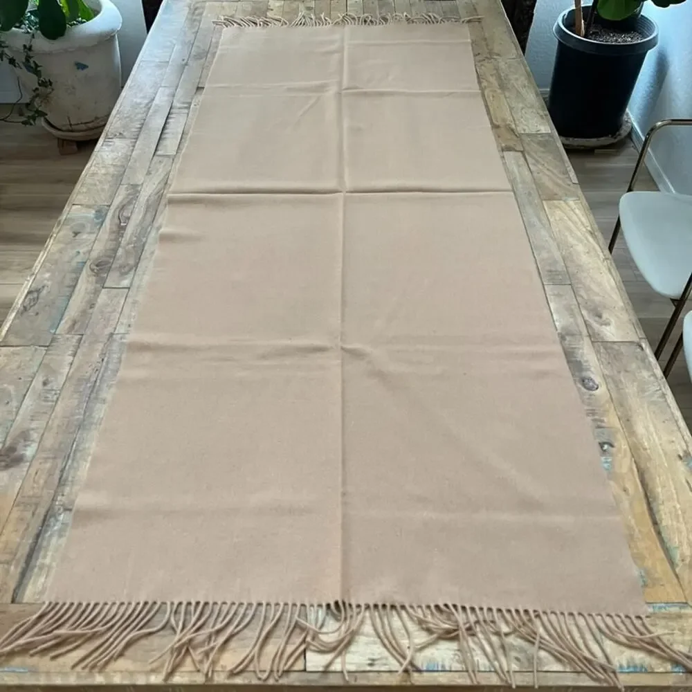 Wool Scarf Fringe Shawl Beige Tan 69